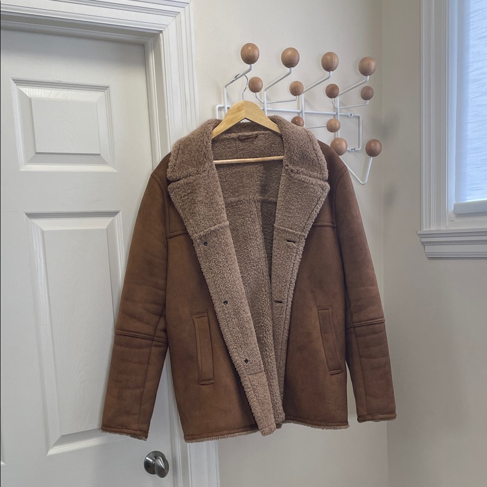 Zara - Classic Sherpa Lined Rancher Jacket - Brown / Cream - XL
